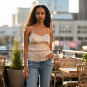 Vintage Fairy Whimsigoth Lace Babydoll Cami Top 1X  Coquette Dainty Pleat Sequin